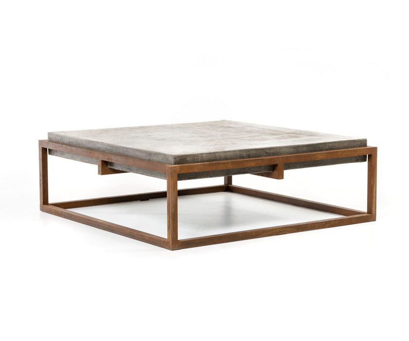 Concrete And Iron Square Abstract Coffee Table - Dark Gray / Rust