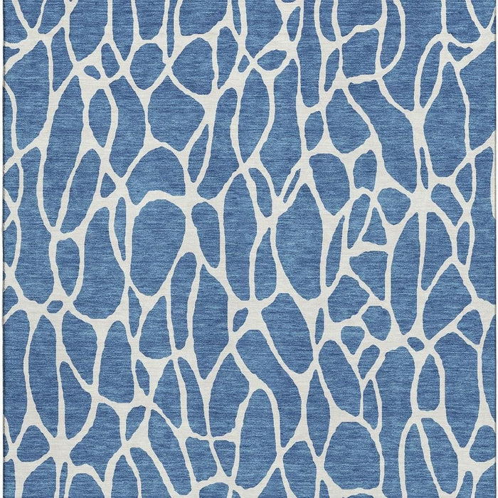 10' X 14' Geometric Washable Area Rug With UV Protection (680391) - Blue / Ivory