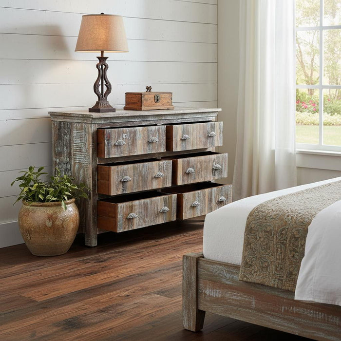 Solid Six Drawer Double Dresser - White