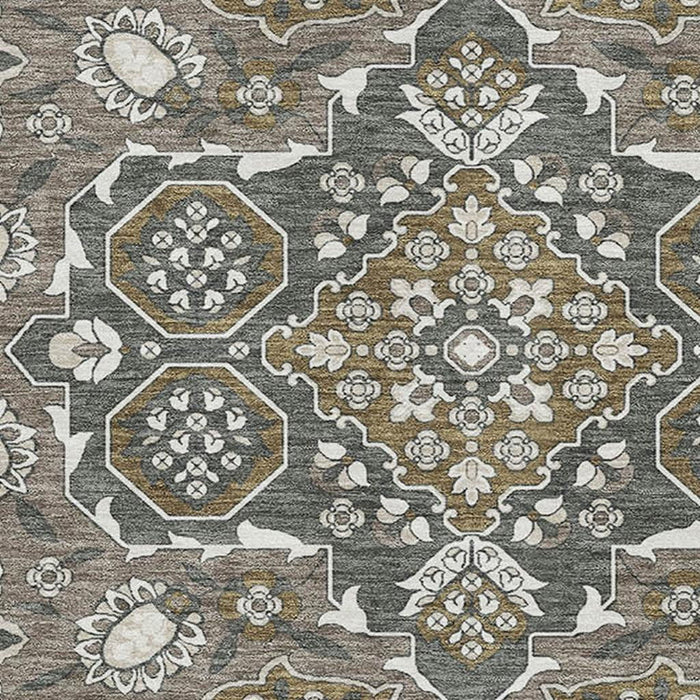 10' X 14' Floral Medallion Washable Area Rug With UV Protection (705851) - Coffee / Gray