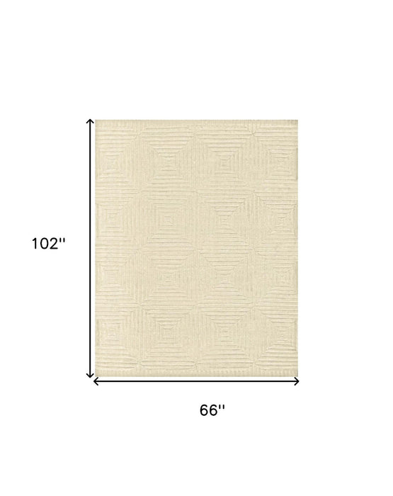 6' x 9' Wool Geometric Hand Knotted Area Rug - Ivory