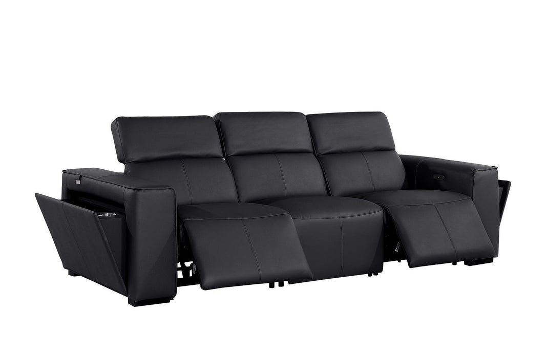 Top Grain Leather Reclining Metal USB Sofa (720386) - Black