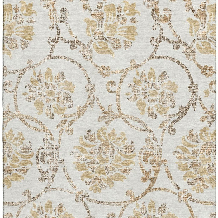 10' X 14' Floral Washable Area Rug With UV Protection - Ivory And Gold