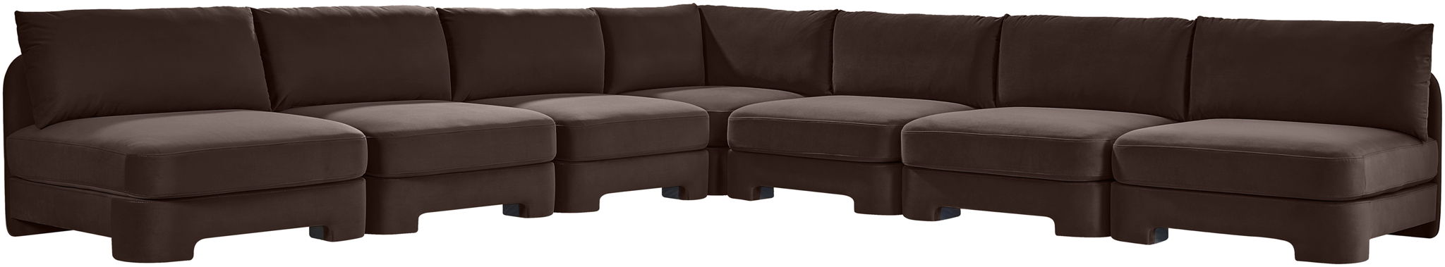 Meridian Furniture Hammond velvet performance fabric 7-piece armless sectional with plush cushions and modern design, ideal for living rooms.