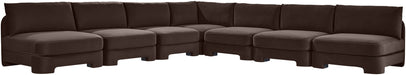 Meridian Furniture Hammond velvet performance fabric 7-piece armless sectional with plush cushions and modern design, ideal for living rooms.