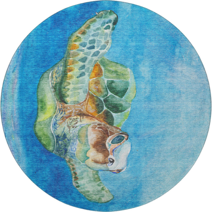 8' Nautical Washable Round Rug With UV Protection - Pacific Blue