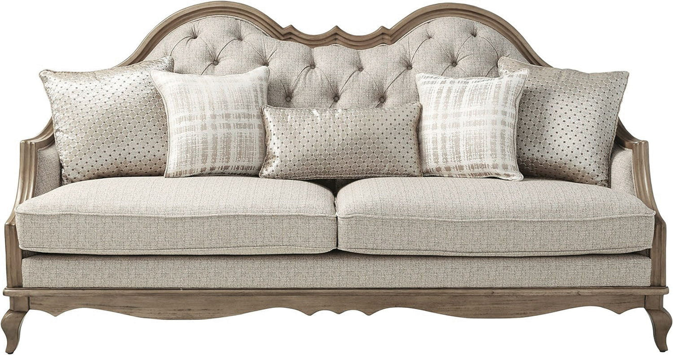 Upholstered Solid Wood Sofa With Toss Pillows - Brown / Beige