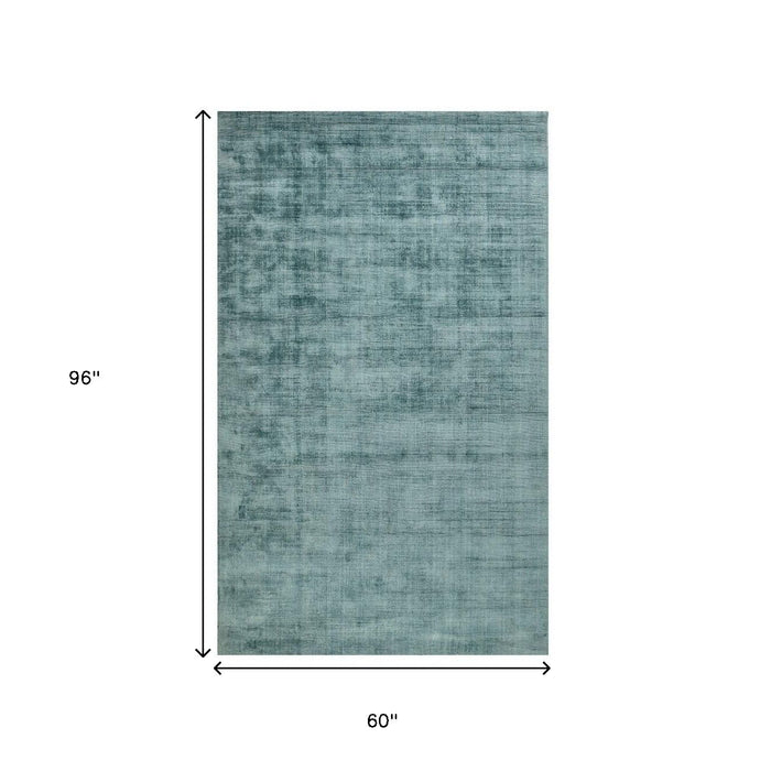 5' X 8' Abstract Hand Woven Area Rug - Sea Green And Light