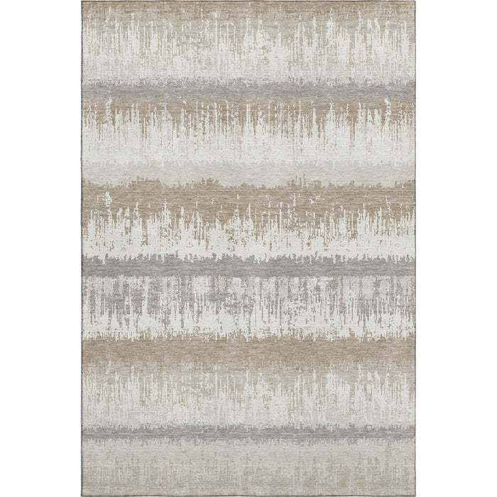 10' X 14' Striped Washable Area Rug With UV Protection (679522) - Ivory / Beige / Gray