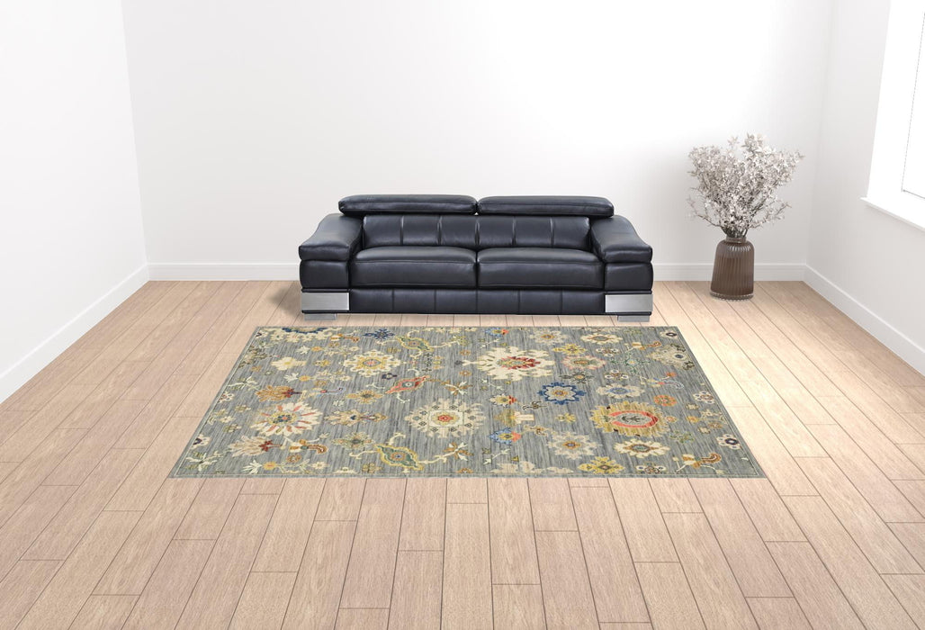 10' x 13' Oriental Power Loom Stain Resistant Area Rug With Fringe - Gray Ivory Gold Salmon Red Blue And Green