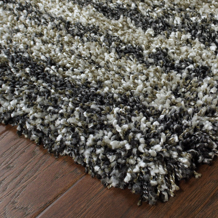 10' x 13' Geometric Shag Power Loom Stain Resistant Area Rug - Charcoal Silver And Gray