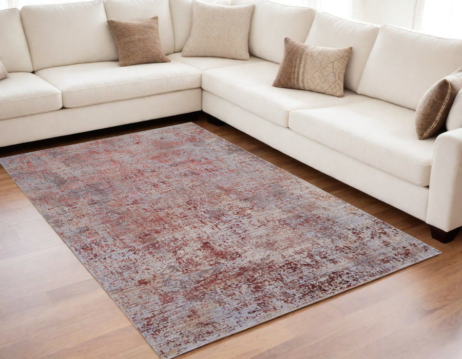 5' x 8' Abstract Power Loom Area Rug - Red And Gray