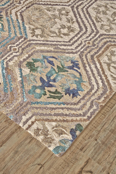 8' X 10' Hand Tufted Area Rug (744264) - Tan / Blue / Green