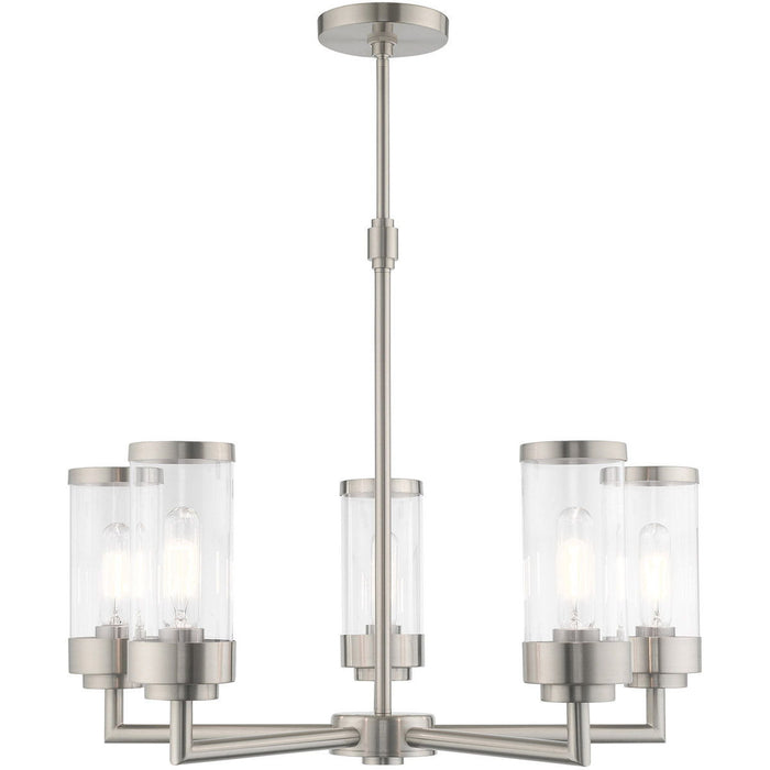 22'' Five Light Dimmable Chandelier With Shades - Nickel