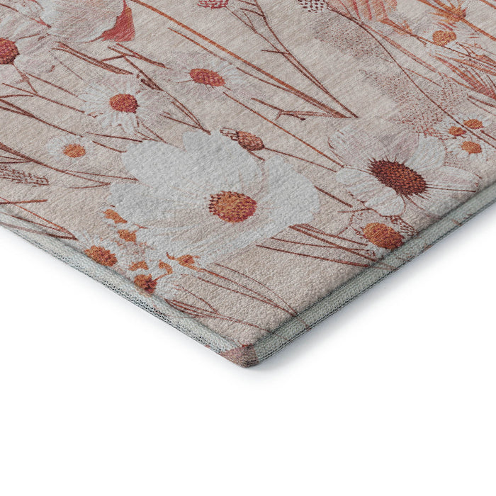 10' X 14' Floral Washable Area Rug With UV Protection (694086) - Salmon / Ivory