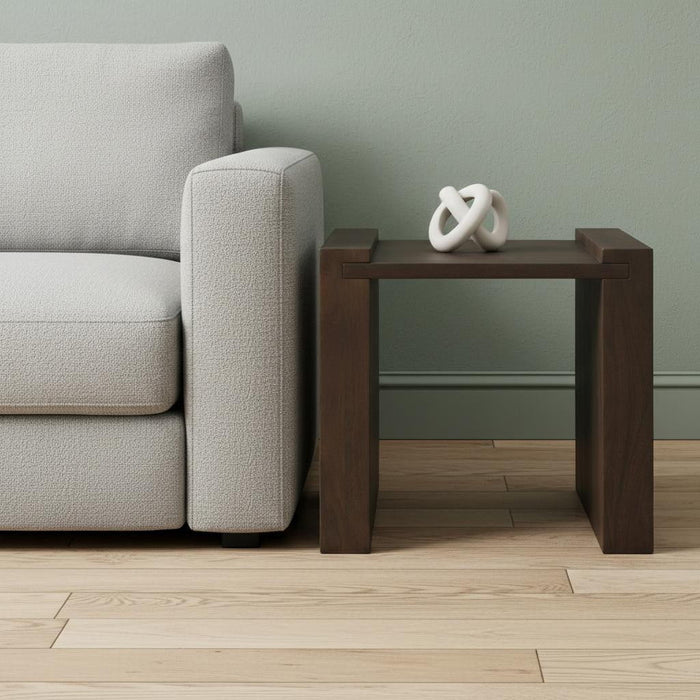 Solid Wood Square Sled End Table - Dark Brown