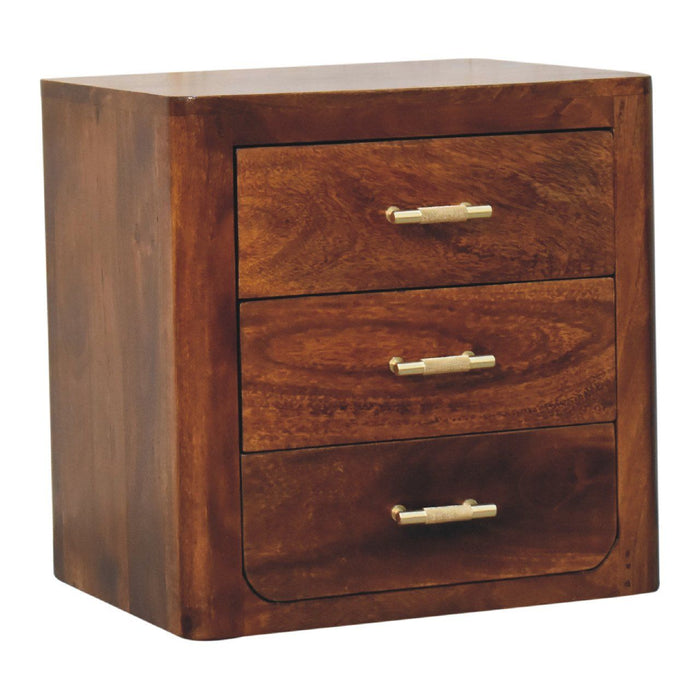 18" Solid Wood Three Drawer Nightstand - Brown