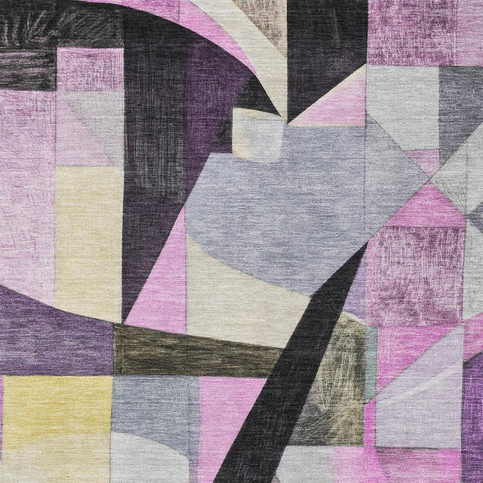 10' X 14' Abstract Washable Area Rug With UV Protection (700373) - Purple / Black / Yellow