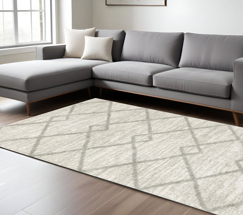 8' x 11' Geometric Shag Power Loom Stain Resistant Area Rug - Ivory And Gray