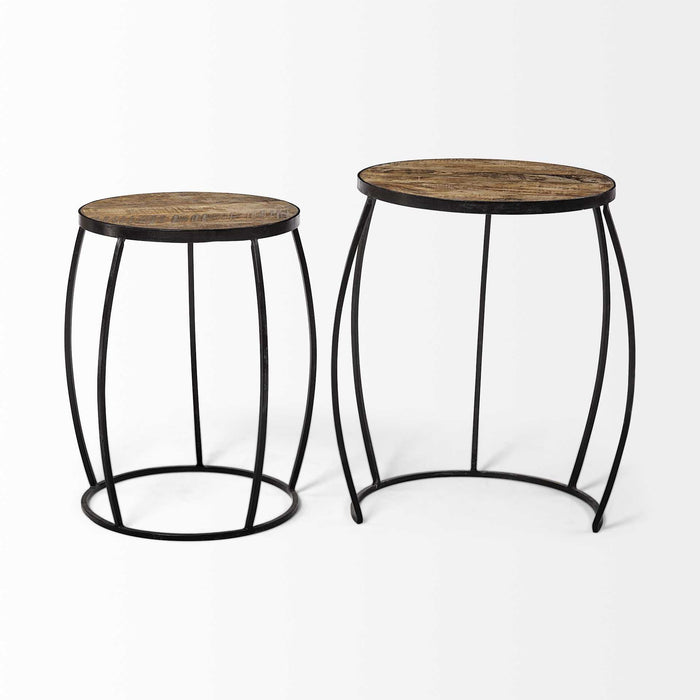 Solid Wood Round End Table (Set of 2) - Black And Brown