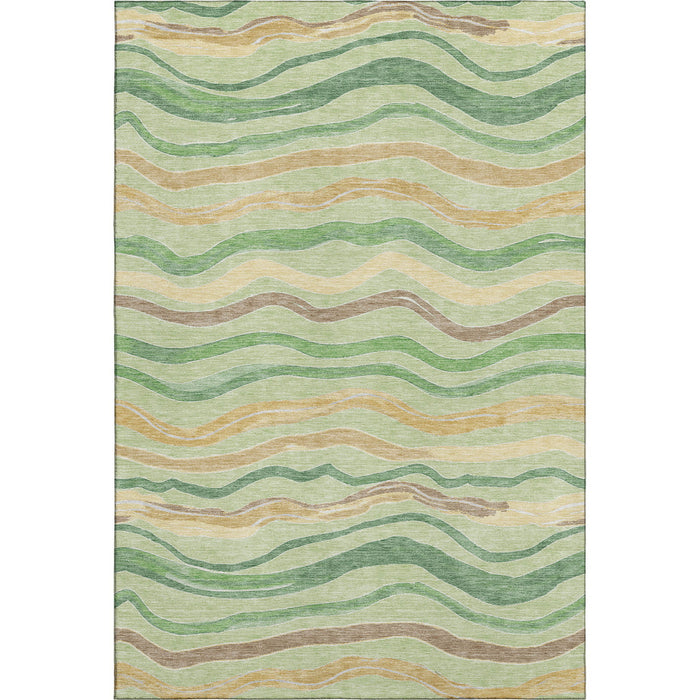 10' X 14' Striped Washable Area Rug With UV Protection (694556) - Green / Wheat / Ivory