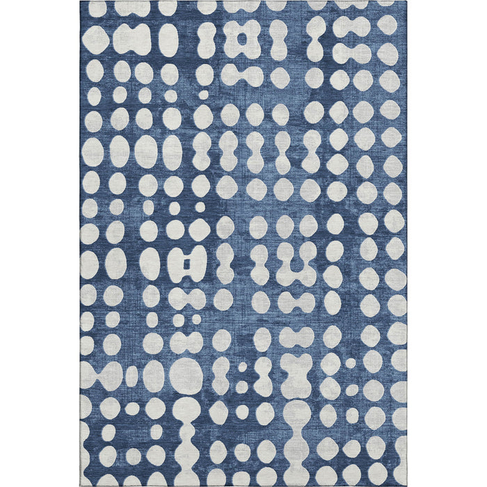 10' X 14' Polka Dot Washable Area Rug With UV Protection (669132) - Navy Blue / Ivory