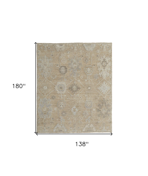 12' x 15' Wool Floral Hand Knotted Area Rug - Tan And Ivory