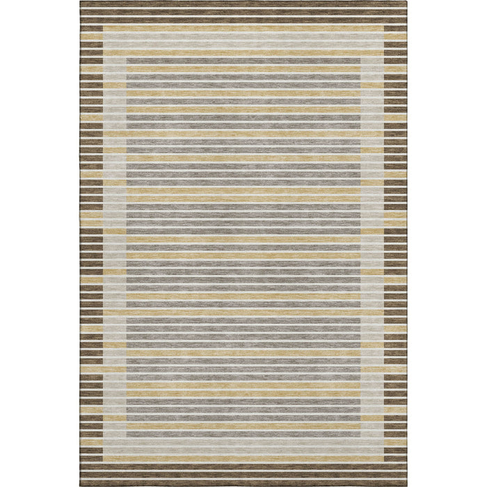 10' X 14' Striped Washable Area Rug With UV Protection (693462) - Brown / Gold / Silver