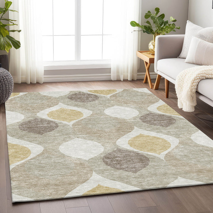 9' X 12' Ogee Washable Area Rug With UV Protection - Beige