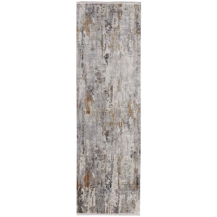 10' Casual Abstract Power Loom Runner Rug With Fringe - Gray