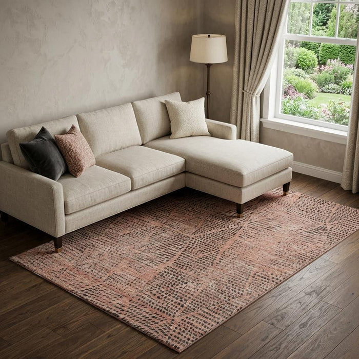 8' X 10' Diamond Washable Area Rug With UV Protection (650606) - Salmon / Charcoal