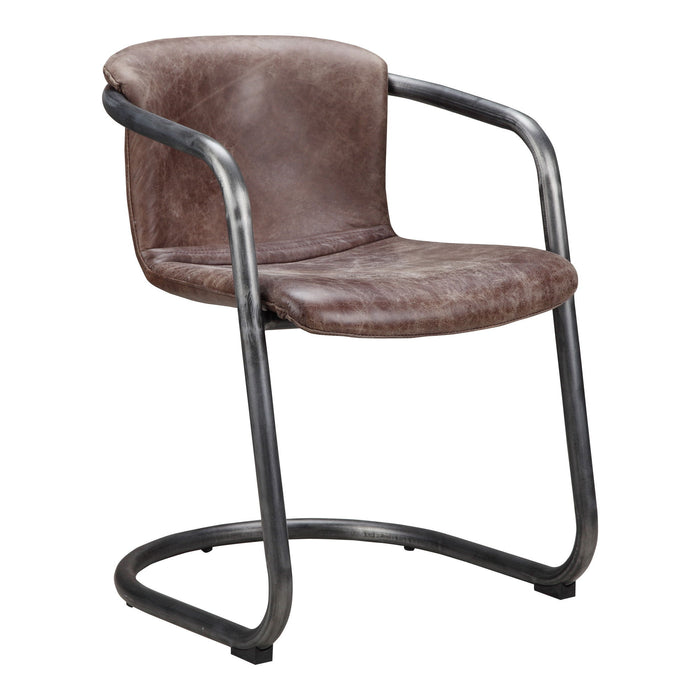 Upholstered Leather Dining Arm Chairs (Set of 2) - Brown / Silver