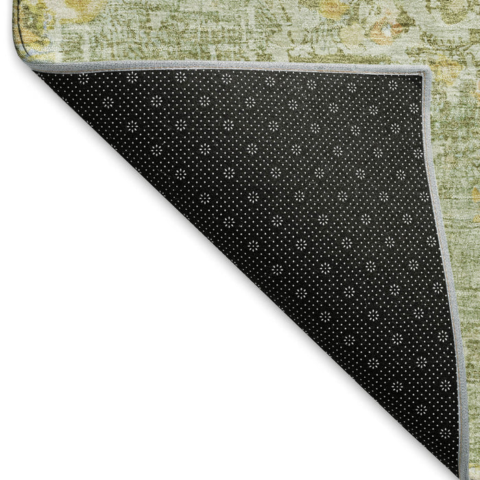 10' X 14' Floral Washable Area Rug With UV Protection (692226) - Artichoke Green / Copper / Gold