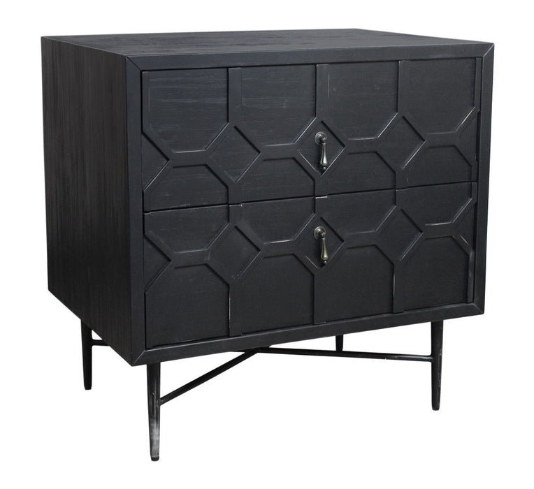 28" Distressed Two Drawer Solid Wood Nightstand - Black