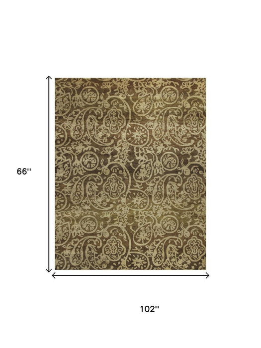 5' X 8' Wool Paisley Hand Knotted Area Rug (744181) - Brown / Tan