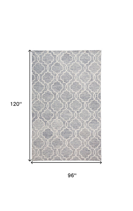 8' x 10' Wool Geometric Tufted Handmade Stain Resistant Area Rug - Blue Gray And Ivory
