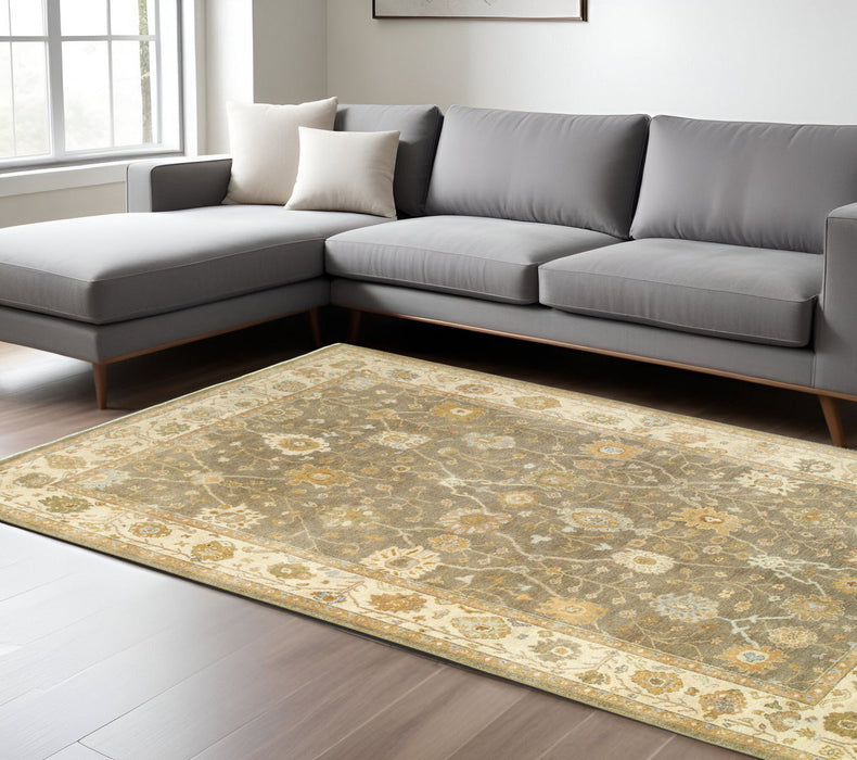 6' X 9' Wool Oriental Hand Knotted Area Rug - Brown And Beige