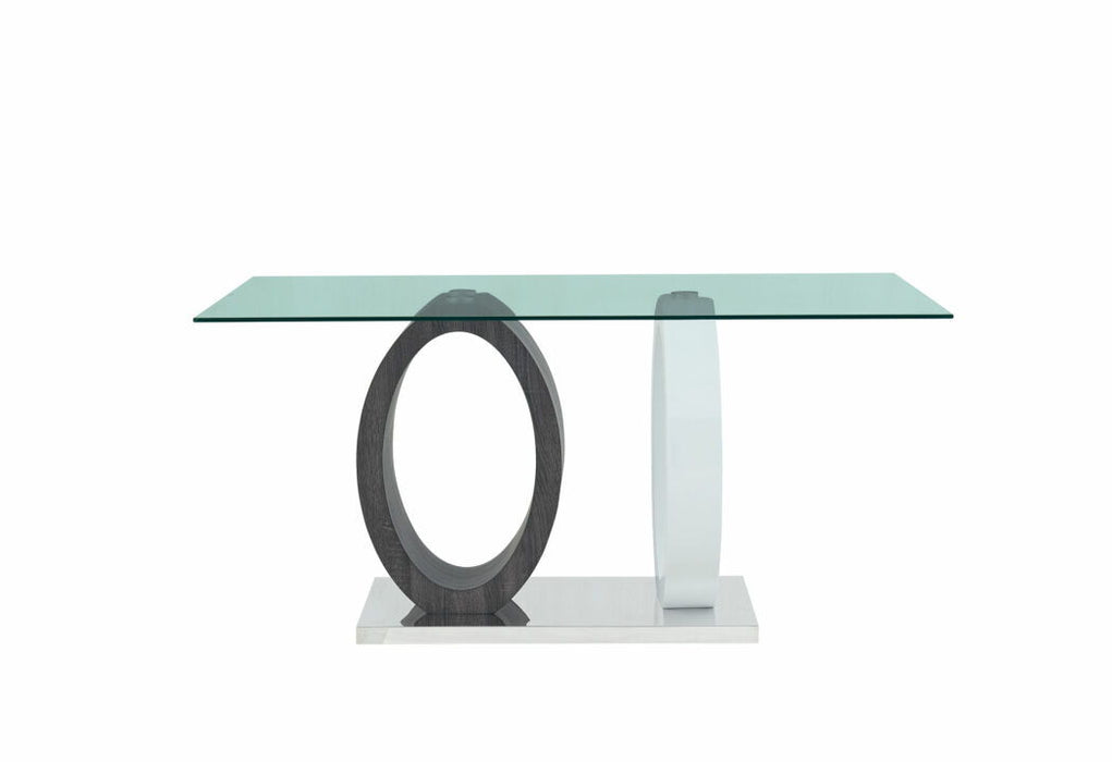 63" Glass And Metal Double Pedestal Base Dining Table - Gray / White