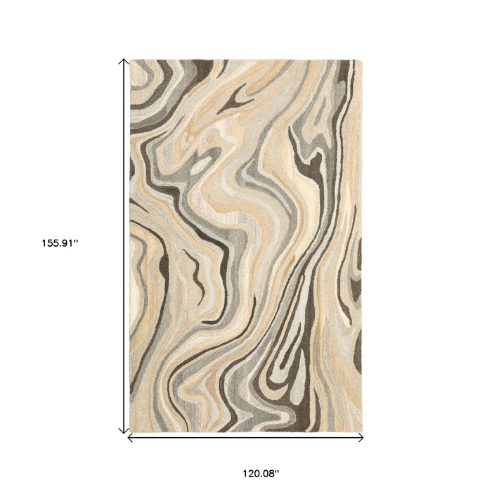 10' X 13' Wool Abstract Hand Tufted Area Rug - Beige And Charcoal