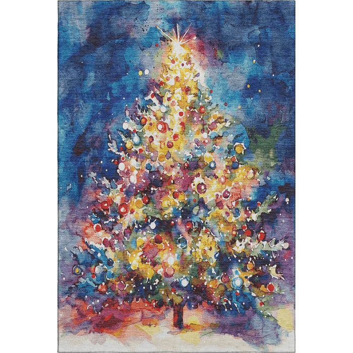 10' X 14' Floral Washable Area Rug With UV Protection (701629) - Navy Blue / Gold / Red