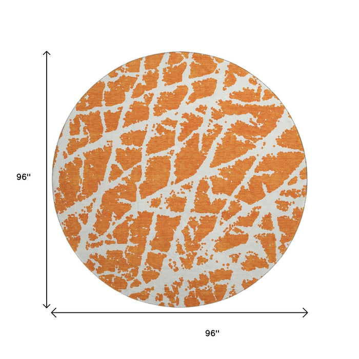 8' Abstract Washable Round Rug With UV Protection (646563) - Orange / Ivory