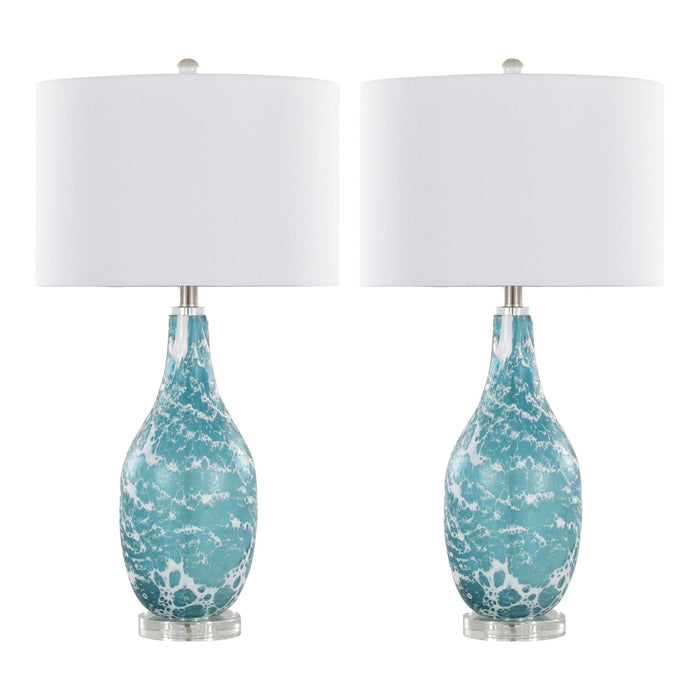 Rocca - 29" Table Lamp (Set of 2) - Sapphire Blue And White Glass, Brushed Nickel, Clear Crystal, And White Linen Shade