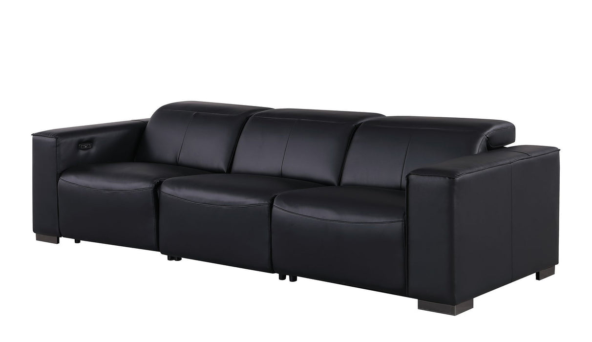 Top Grain Leather Reclining Metal USB Sofa (720301) - Black