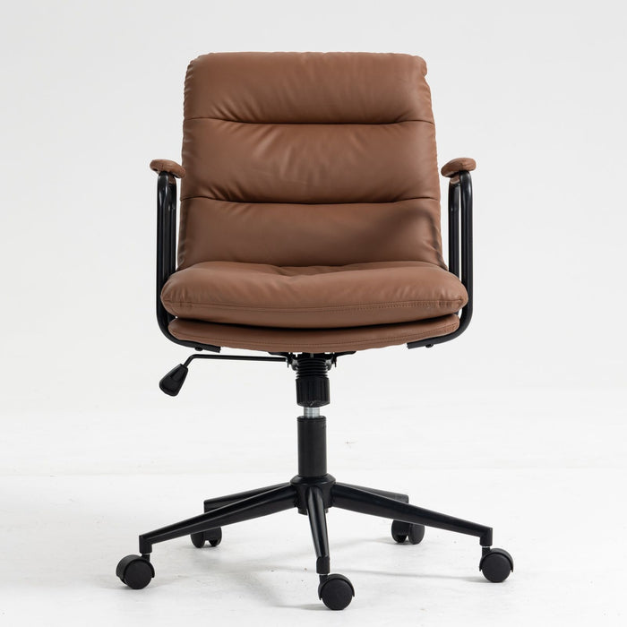 Giga mid back ergonomic office chair with wheels, padded armrests, swivel design, suitable for home or desk workspace.