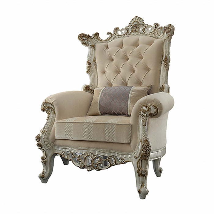 38" Fabric Striped Tufted Chesterfield Chair - Pearl