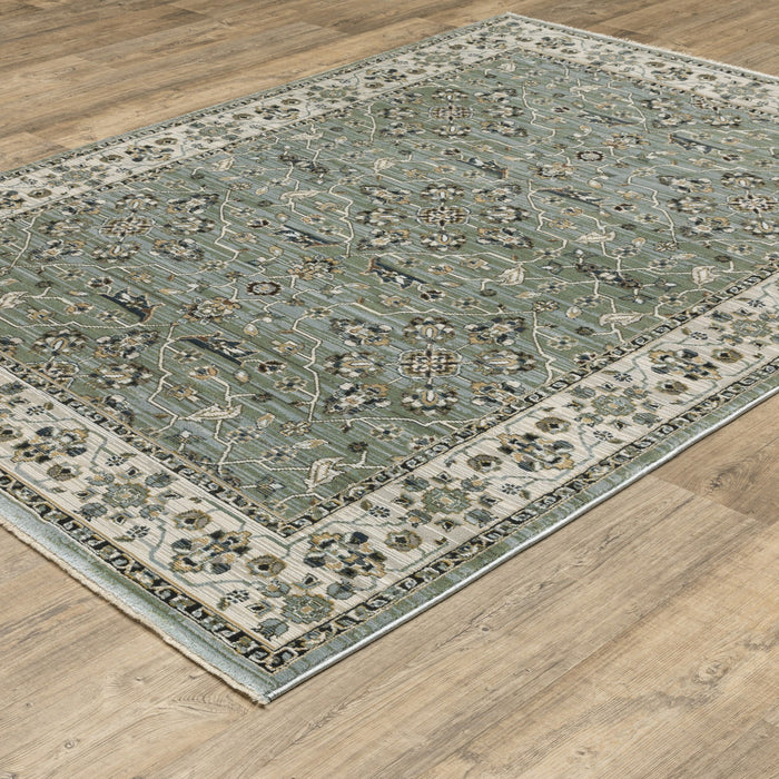 10' X 13' Floral Area Rug With Fringe - Blue And Green