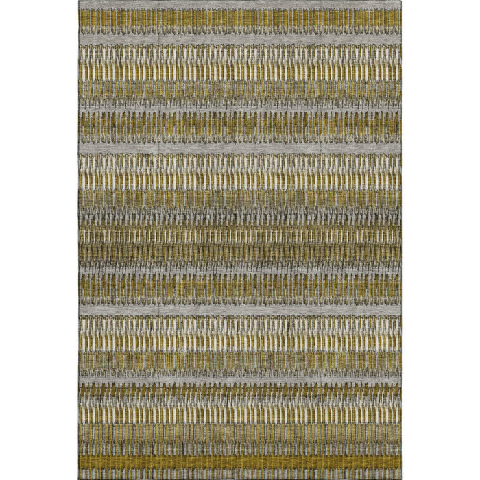 10' X 14' Striped Washable Area Rug With UV Protection (650470) - Coffee / Ivory / Gray