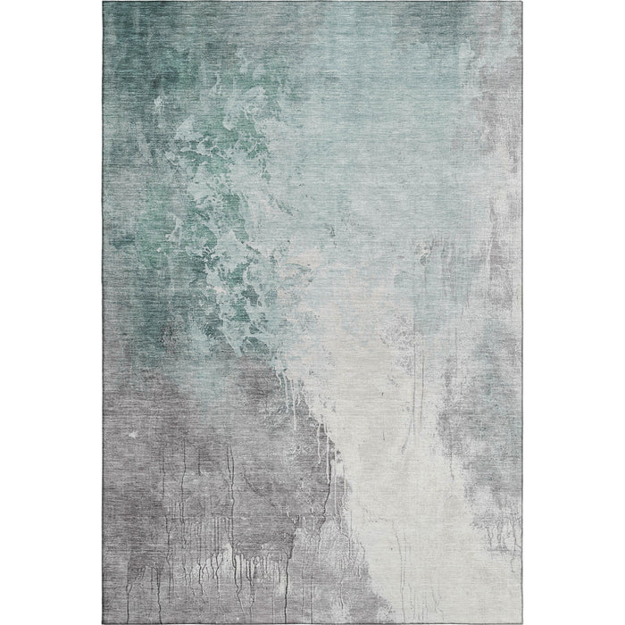 10' X 14' Abstract Washable Area Rug With UV Protection (705485) - Pale Aqua / Ivory
