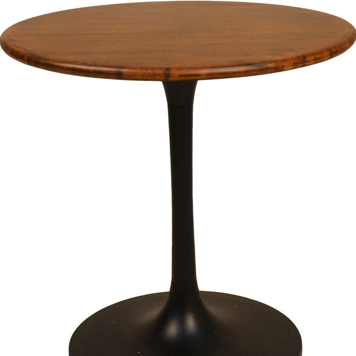 30" Rounded Solid Wood And Iron Pedestal Base Dining Table - Brown