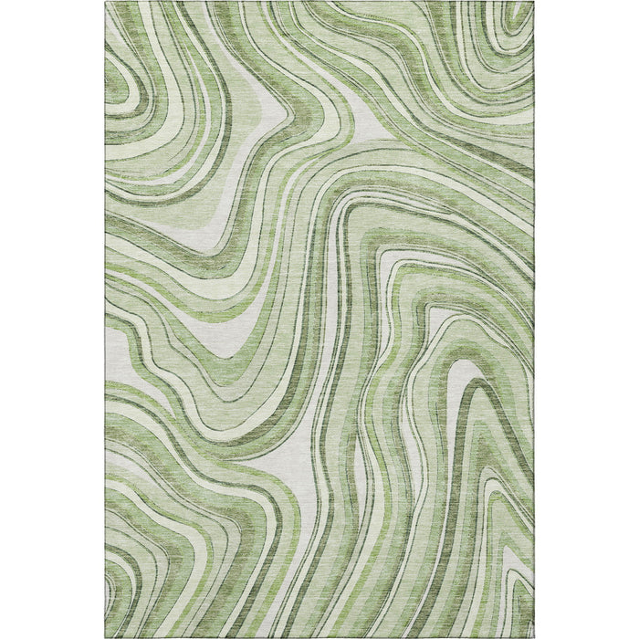 10' X 14' Marble Washable Area Rug With UV Protection - Artichoke Green And Ivory